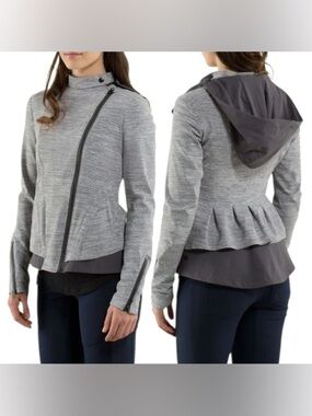 Lululemon Bust A Move Jacket 6 Gray White Black Peplum Hoodie Define Coat EUC